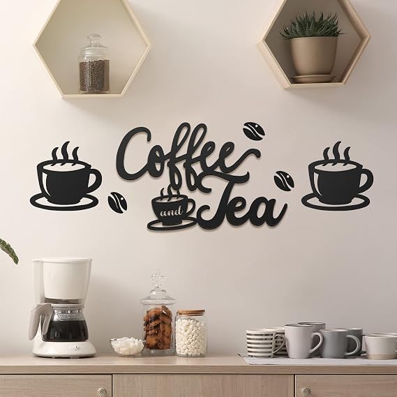 Ferraycle Rustic Metal Coffee Bar Signs Hanging Wall Decor for Home Office Kitchen (Coffee and Tea, 14" x 14")