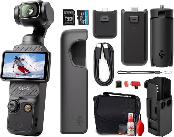 DJI Osmo Pocket 3 Capture More Combo | 1-Inch CMOS 4K 120fps Handheld Gimbal Camera with 3-Axis Stabilization (CP.OS.00000376.01) + 50 in 1 Accessory Kit + Camera Bag + More