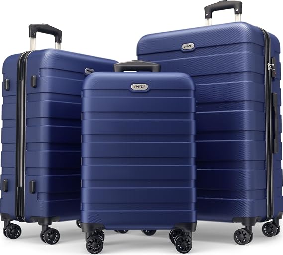 AnyZip Luggage Sets 3 Piece PC ABS Hardside Lightweight Suitcase with 4 Universal Wheels TSA Lock Carry On 20 24 28 Inch Dark Blue