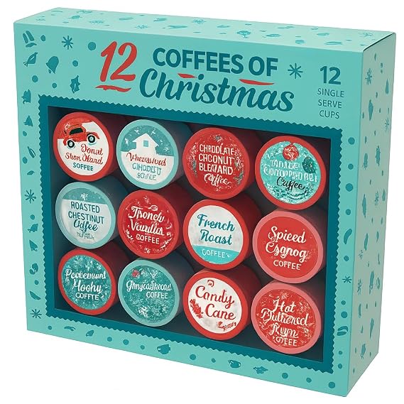 12 Coffees of Christmas Single Serve Coffee Pods, Holiday Flavored K-Cup Coffee Gift Set, 12 Count