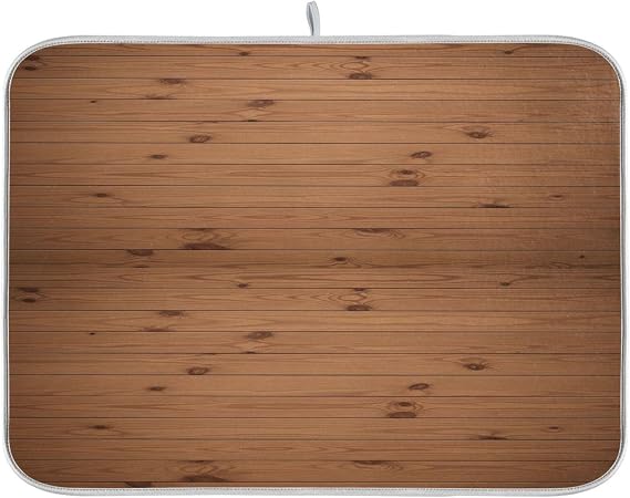Printed Natural Brown Rustic Wood Kitchen Dish Drying Mats 18 X 24 In Wooden Absorbent Microfiber Dry Dishes Tableware Rack Pads Mat Protector for Home Countertops Counter Decor