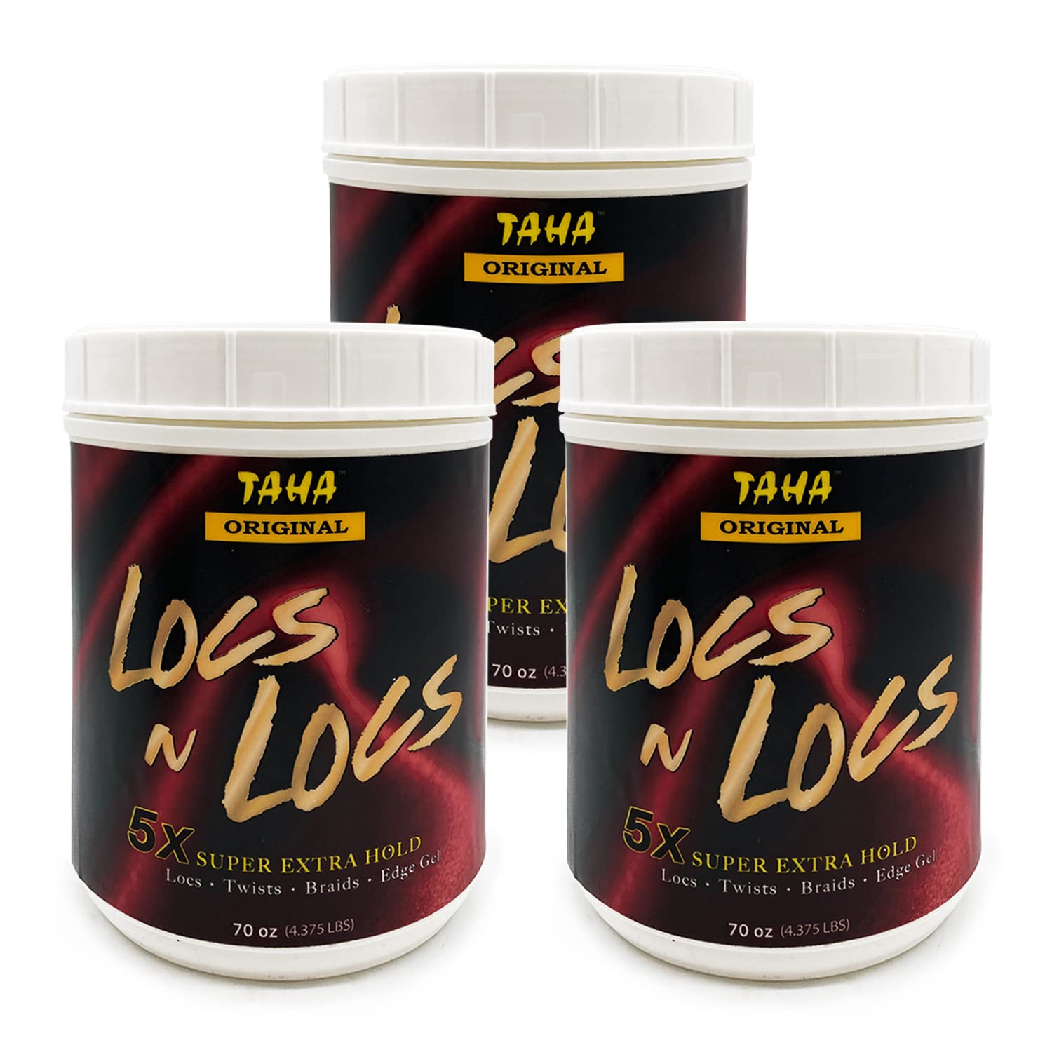 Taha Locs & Locs Gel - 5X Super Extra Hold, Natural & Non-Damaging for Locs, Braids, Twists - Salon Size OriginalShea Butter, 70 Oz, Pack of 3