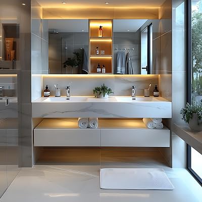 Bathroom Vanity with Sink - Double Sink Bathroom Vanity& Smart defog Function | Wall Mount | Multi-Layer Solid Wood Material | Modern and Stylish Design White B,84