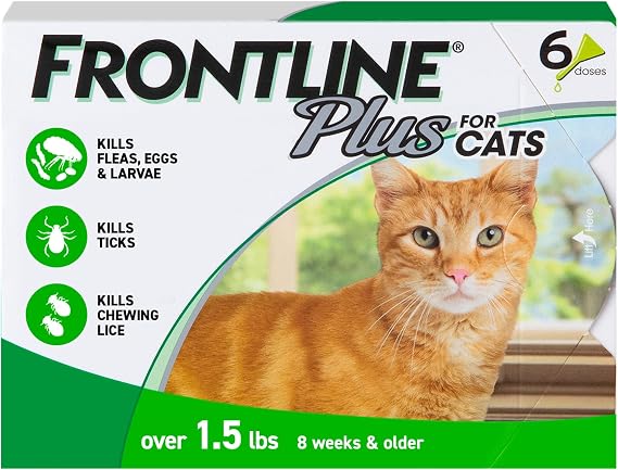 FRONTLINE Plus Flea & Tick Spot Treatment for Cat & Kitten (Green) Count of 6 | #1 name in flea and tick protection,1 kills fleas, ticks & chewing lice, waterproof 24 hr, monthly application