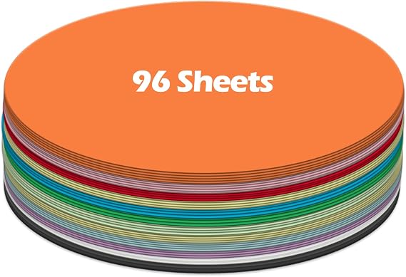 Ezyaid Construction Paper Circles with Assorted 12 Colors, Heavyweight Construction Paper 6.0" Round Shape 96 Sheets for DIY Arts and Crafts, Circular Pre-Cut Cutout for School Crafting Supplies