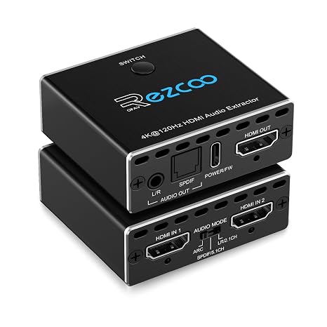 HDMI 2.1 Audio Extractor 4K 120Hz VRR ALLM HDCP2.3 HDR10 ARC Switch 2 in 1 Output Audio Converter SPDIF 5.1CH Optical Toslink, Stereo Audio Breakout, Repeater Digital PS 5, Xbox X NVIDIA AMD