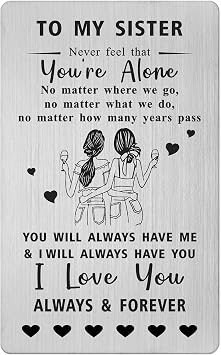 Sister Birthday Card Gifts - Sister Gifts from Brother - Soul Sisters Birthday Graduation Mothers Day Gift