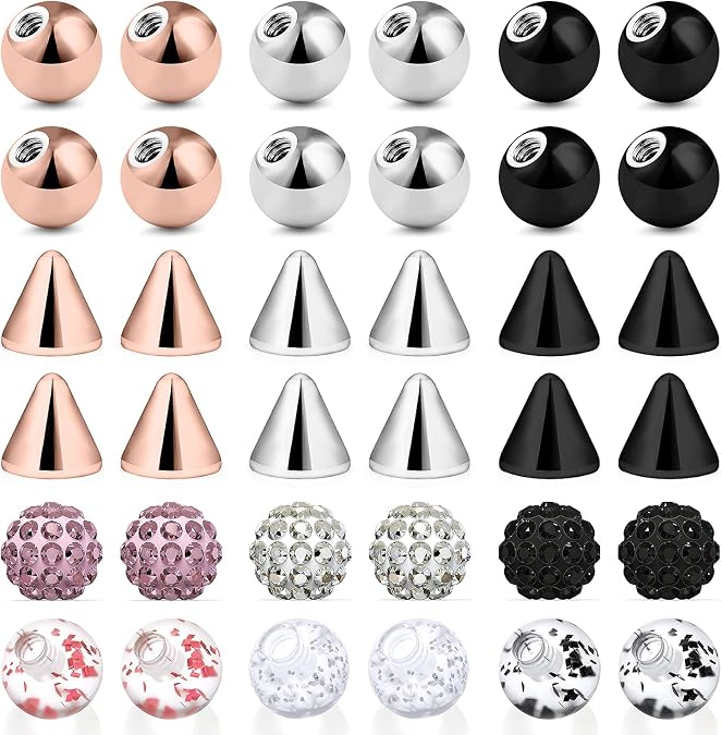 36Pcs 14G 5mm Multiple Styles Replacement Balls Jewelry Piercing Stainless Steel Barbell Parts for Industrial Barbell/Nipple Rings/Tongue Rings