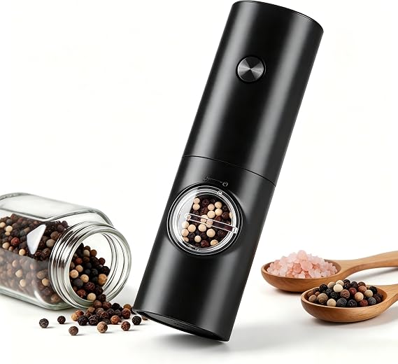 Gulex Electric Pepper Grinder Battery Powered, 1 Pack/2 Pack, Automatic Pepper Mill with LED Light, Adjustable Coarseness, Ceramic Grinder, One-Hand Operation, Kitchen Must-Have