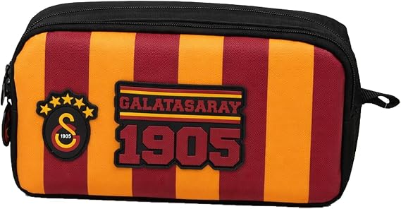 Galatasaray İki Gözlü Erkek Çocuk Galatasaray Baskılı Siyah - Sarı - Kırmızı Okul Kalem Çantası/Kalemlik - 26928