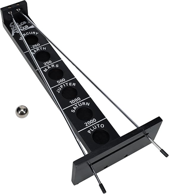 WE Games Shoot the Moon Game, Large 18 inches, Black Stained Solid Wood Board with Metal Ball and Rods, Retro Balancing Game for Family and Bar