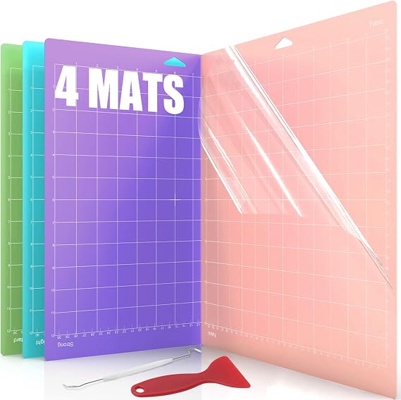 Lzerking Cutting Mat 4 Pack, Compatible with Maker/Maker 3/Air/Air 2 Accessories and Supplies Variety Replacement with Scraper Pick Needle Standard Light Strong Frabic Cut Pads Cricket Cards