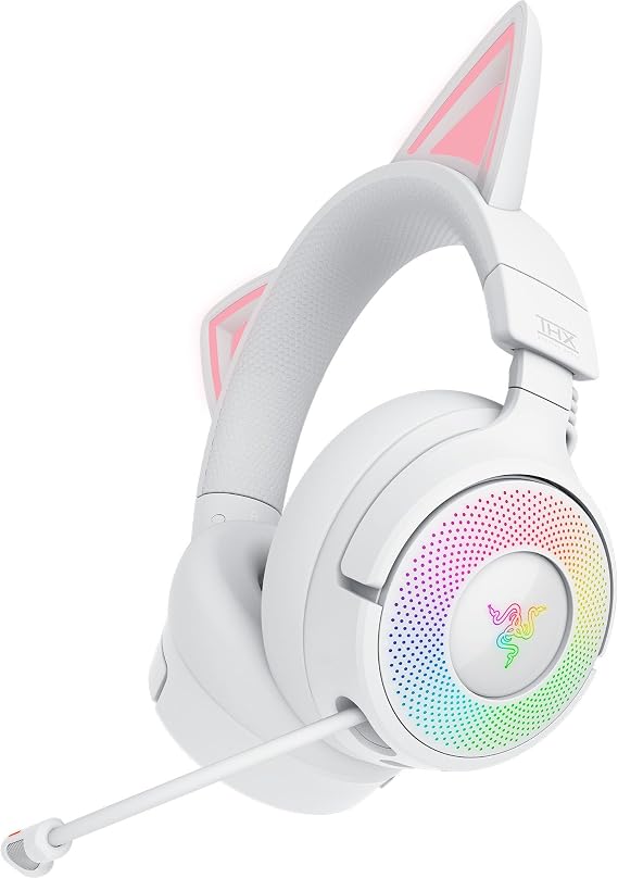 Razer Kraken Kitty V3 Pro - RGB Kitty Wireless Gaming Headset - Reactive cat Ears for Streaming Headphone - Triforce 40mm Driver - Hyperspeed Wireless and Bluetooth - THX Spatial Audio | White