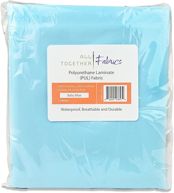 Polyurethane Laminate (PUL) Pre-Cut Fabric by the Meter. Waterproof and Breathable. Perfect for Cloth Diapers and Similar Projects. 1 Meter, Baby Blue