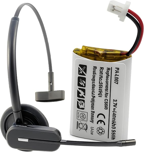 Replacement Battery for Plantronics CS540 C054 Wireless Headset Headphones Repair for 86180-01, PL-86180-01 & 84479-01, Rechargeable Li-Polymer Battery, LI-POL, 140mA