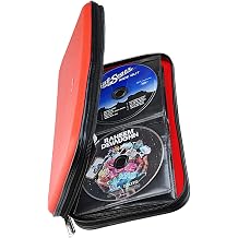 Cd Dvdケース 72容量 高耐久 財布 Dvd Cdケースホルダー 車用 ハードシェル頑丈なケース Cdディスクホルダー Dvdディスクバインダー ブックレット 保護ブルーレイウォレット 72容量、レッド