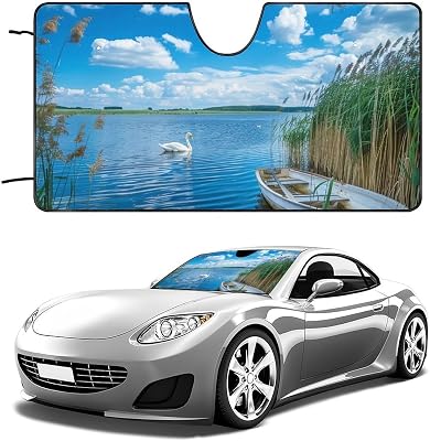 Car Windshield Sun Shade Boat on Lake Front SunShades Sun Shade for Car Front Sun Visor Protector Foldable Windshield Cover for SUV Van Truck