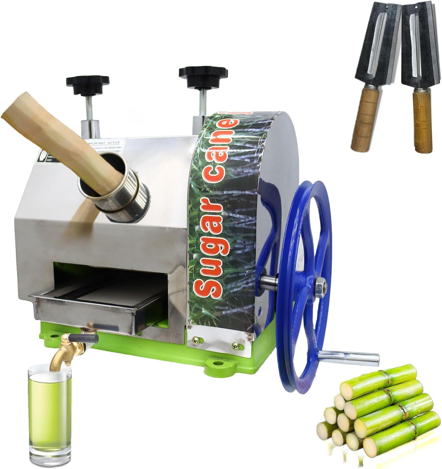 Manual Sugar Cane Juicer, Stainless Steel 3 Rollers, 2.36 Inlet, Sugarcane Juicer with Hand Crank, Commercial