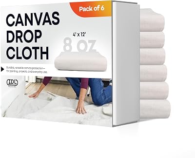 Canvas Drop Cloths 4 x 12, Pack of 6 - Reusable & Eco-Friendly Painters Drop Cloth for Furniture, Surfaces & Floor Protection - 100% Recycled Cotton Canvas Tarp for Home Renovation by IDL Packaging