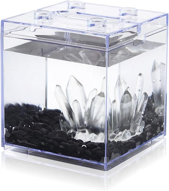 Mini Betta Fish Tank, Stackable Small Fish Bowl for Desktop Decoration, 0.2 Gallon 360 Rotatable Tiny Aquarium Kit with Gravels & Resin Crystal Cluster for Sea Monkey, Shrimp