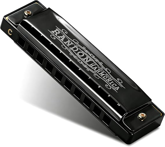 Randon C Key Harmonica Shiny Black with Case for Adults Beginner