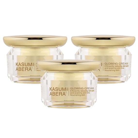 ABERA Kasumi Glowing Cream Hydrating Facial Moisturizer with Herbal Extracts, Smoothing Effect (0.7 oz Each, 3-Box Set)