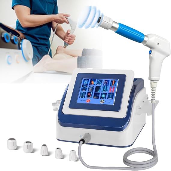 Extracorporeal Shock Wave Therapy Machine, Muscle Massage Gun Impulse Gun Deep Tissue Percussion Muscle Massager, with 5 Massage Head,Blue