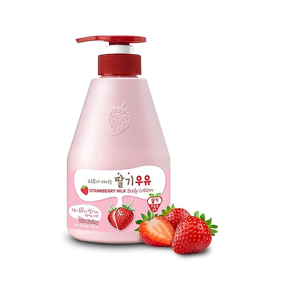 KWAILNARA Strawberry Milk Body Lotion (19.75 Fl Oz) Deeply Hydrating & Lightweight Korean Body Lotion | Milk Protein, Royal Jelly, Strawberry Extract for Smooth Skin | Paraben-Free & Non-Greasy