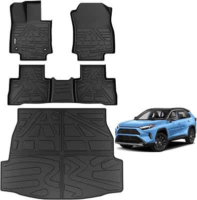 Floor Mats for Toyota Rav4 2019-2025 Include Hybrid, Custom Fit All-Weather TPE Floor Liners, Front & 2nd Row & Cargo Liner for RAV4 Car Accessories