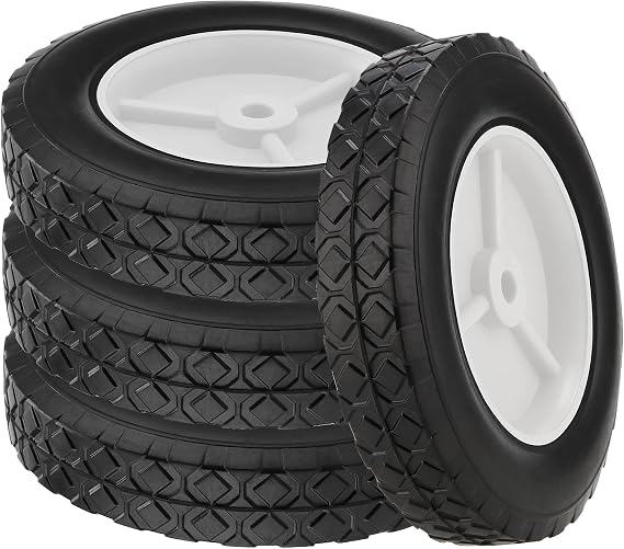 PINGEUI 4 Pack 8 x 1.75 Inch Lawn Mower Wheels, Solid Rubber Hand Truck Wheel, 1/2 Inch Axles, Plastic Wheel with Diamond Tread for Hand Trucks, Lawn Mowers, Wheelbarrow