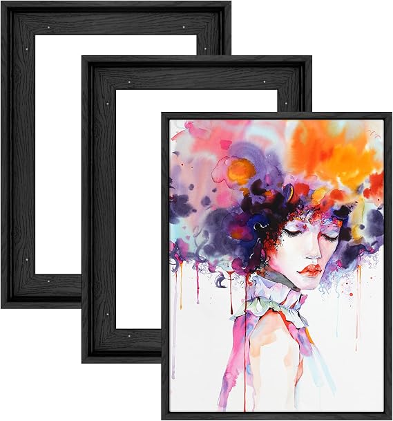 Floating Canvas Frame for 5x7 Inch Painting 0.6-0.8" Deep,Black | Set of 2,Easy Framing,Floating Frames for Landscape Portrait Bedroom Hallway Entryway Decor,Horizontal or Vertical Display
