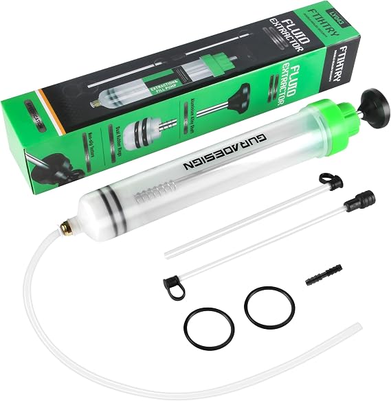 FTIHTRY 200CC Automotive Fluid Extractor Pump with Long Rubber Hose, Fluid Syringe Pump Manual Suction Vacuum Fuel Car Transfer,(7 Oz./0.21 Qt./200 CC)