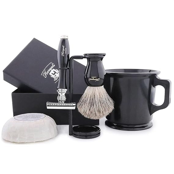 Old School Complete Shaving Kit with Brush Mug DE Safety Razor & Soap Gift Set