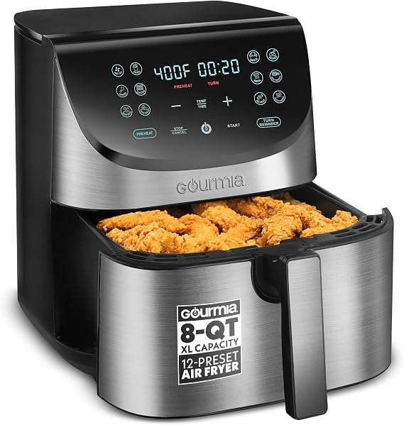 Gourmia Air Fryer - 8 Qt Basket Capacity, 12 Presets, Stainless Steel