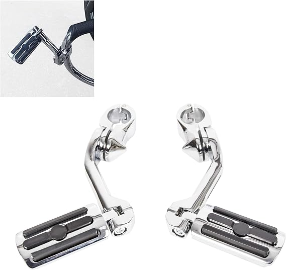 ECOTRIC 1.25'' Motorcycle Footpegs Long Highway Foot Pegs Compatible with Harley Davidson Road King Street Glide Honda Kawasaki Suzuki Yamaha Highway Foot Pegs Pedal - Long Angled