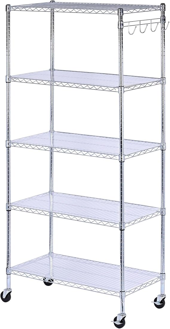 Alera 5-Shelf Wire Shelving Kit with Casters and Shelf Liners, 36w X 18d X 72h, Silver