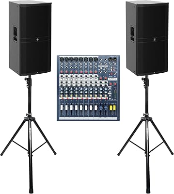 Audiosavings Bundle: 2 Mackie DRM315 Powered Active PA Speaker Bundle with 1 Soundcraft EPM8 Stereo Channel Recording Mixer Console EPM 8 & 2 Rockville DJ PA Tripod Speaker Stand Items 5