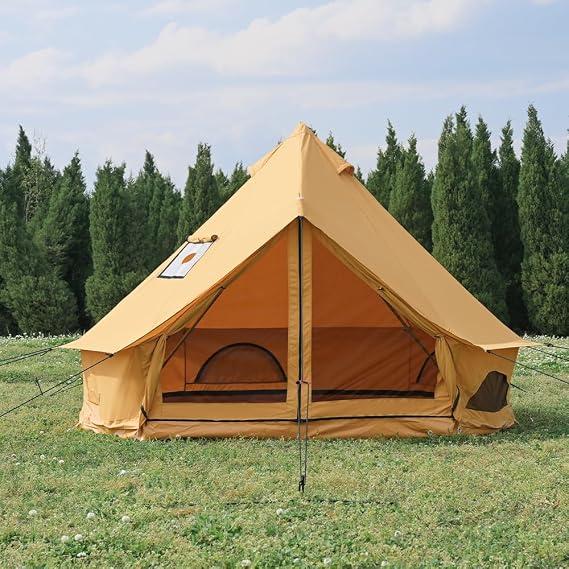 10/13/16/20ft Canvas Bell Tent with Stove Jack & Removable Floor