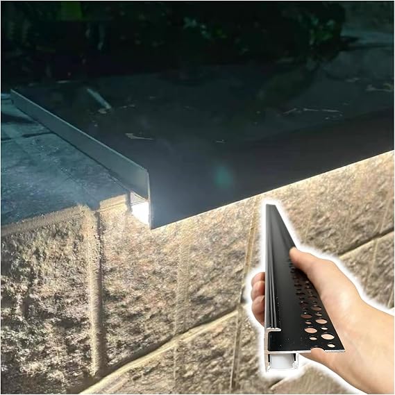 LXLZYXSF Hidden Insert Wall Edge Drip Strip with LED Light Channel, Aluminum Profiles Modern Architectural Trim for Yard Garden Deck Balcony(L-60cm/23.6inch/2ft)