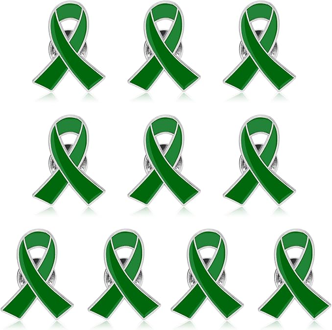 Yadiana 10Pcs Ribbon Awareness Pins Bulk - Breast Cancer, Mental Health, HIV AIDS, Heart, Child Abuse Prevention, Purple Blue Green Red Yellow Pink Enamel Lapel Brooches for Charity Fundraising Event
