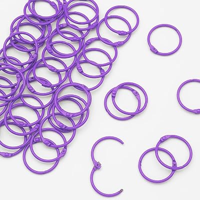 50 Pack 1 Inch Binder Rings, Purple Book Rings Index Card Ring, Metal Ring Binder Clips Key Rings Paper Rings for Office, School, Home 25mm, Purple