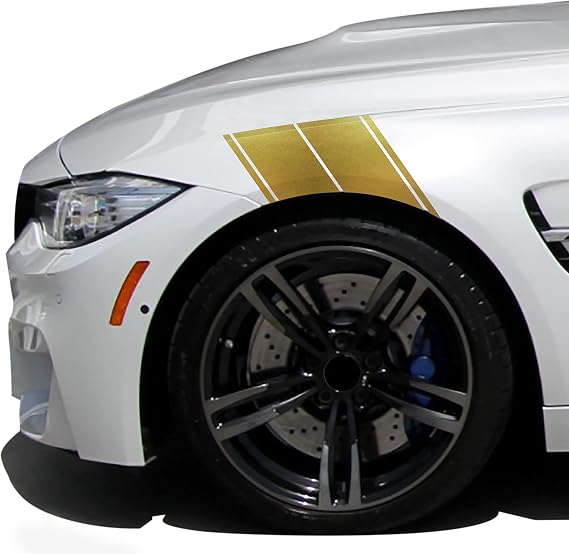 (2) Vinyl Fender Hash Stripes Racing Decals Pinstripes Stickers Tape Pair (3M Metallic Gold)