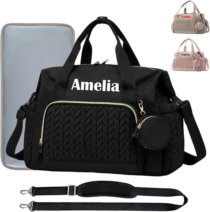 Personalized Diaper Bag Tote with Name, Custom Baby Bag with Changing Pad and Pacifier Case, Maternity Travel Bag, Hospital Bag for Labor Delivery, Baby Shower Gifts for New Parents, Newborns