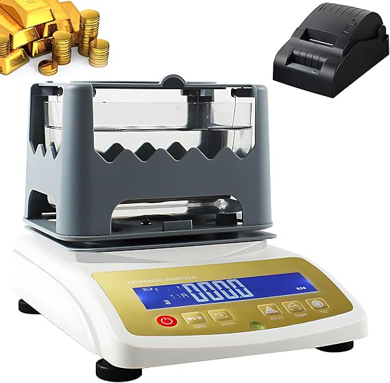 Gold Purity Tester & Electronic Densimeter Kit - 0.01g/cm3 Accuracy for Precious Metals, LCD Display, Includes 600K+ Printer - Ideal for Jewelers & Investors
