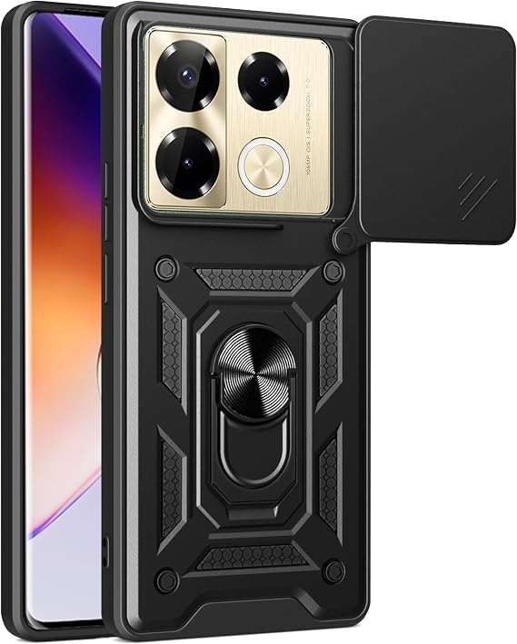 Case for Infinix Note 40 Pro 4G, Rugged Shockproof Cover with 360 Rotatable Magnetic Kickstand and Slide Camera Lens Cover Case for Infinix Note 40 Pro 4G-Black