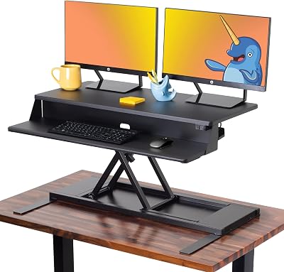 Stand Steady Flexpro Power, 36 Ergonomic Adjustable Height Electric Standing Desk Converter, EZ Lift Sit to Stand Laptop Desk Riser for Laptop & Computer Monitors Black, 36in x 23.5in x 5.5-19.5in