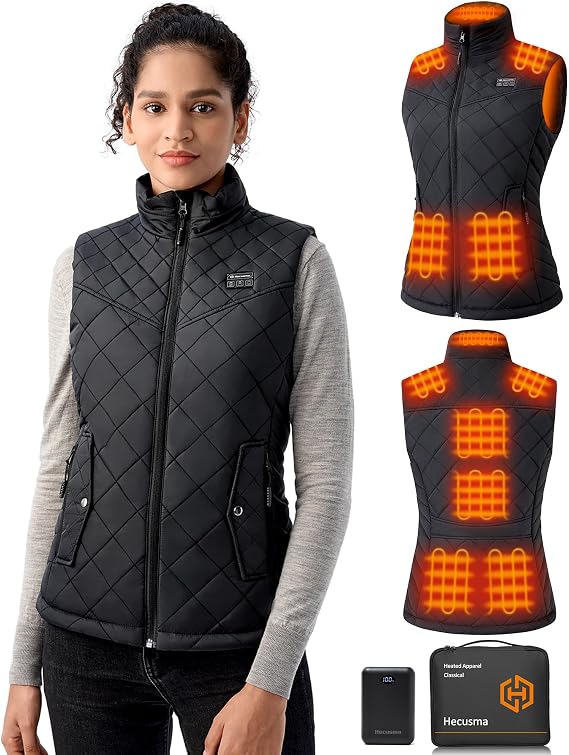Quilted Heated Vest Women with Battery Pack 16000mAh 7.4V, Warming Smart Heated Vests for Women Cycling