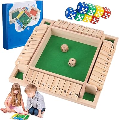 Shut The Box-Wooden Dice Board Game, Four-Sided Flip Number Wooden Game for 2-4 Players, Family Math Game for Kids & Adults, Fun Tabletop Entertainment for Game Nights & Gatherings Green