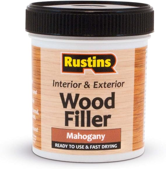 Rustins AWOOM250 Acrylic Wood Filler, Mahogany, 400g- Multi-Purpose Wood Repair Compound for Cracks, Gaps, Surface Imperfections Quick-Drying, Sandable, Paintable for Interior & Exterior Use