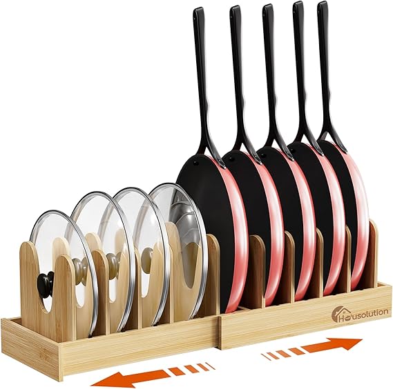 Housolution Bamboo Pot and Pan Lid Organizer Holder Storage Rack